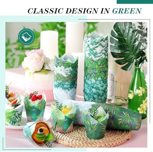 Havawish 500 Counts Greenery Tulip Cupcake Liners Tropical Hawaiian Baking Cups Palm Leaf Muffin Liners Greaseproof Cupcake Wrapper Tulip Paper Baking Cup for Tiki Luau Baby Shower Party Decoration - Image 4
