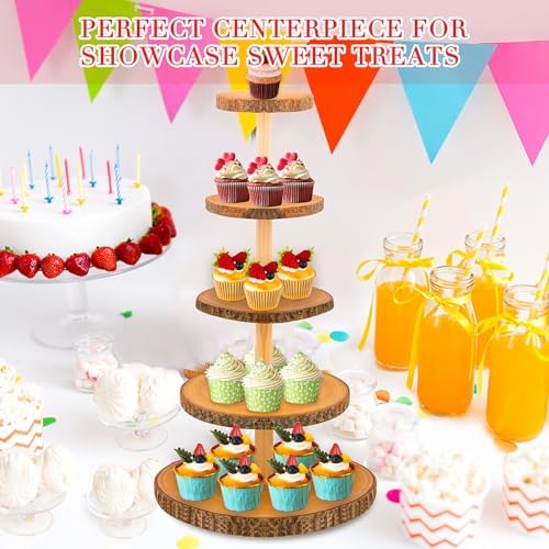 5-Tier Rustic Wooden Cupcake Stand - Large Capacity Display Stand for Woodland Baby Showers, Weddings, Birthdays, Parties, and Farmhouse Decor. - Image 6