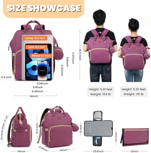 ROSEGIN Diaper Bag Backpack with Changing Pad, Pacifier Case, Baby Bag for Boy Girl Toddler - Large, Stylish, Waterproof Travel Quilted Diaper Bag for Mom - Baby Shower - Purple - Image 6