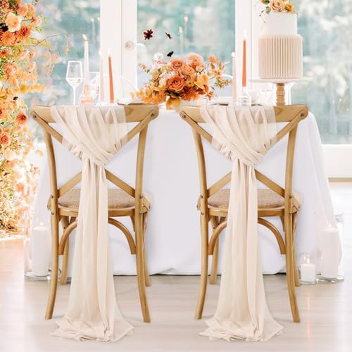 Fanqisi Champagne Chair Sashes Bows 16 Packs 8ft Long Chair Ribbons for Hotel Event Restaurant Banquet Party Chairs Decoration - Image 5
