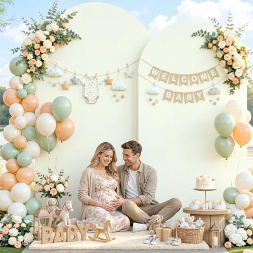 Cream and Purple Arch Backdrop Cover 7.2FT 6FT Wedding Arch Covers Set of 2 Arches Covers Stretchy Backdrop Spandex Fitted Double-Color Fabric Backdrops for Party Baby Shower Birthday Decoration - Image 4