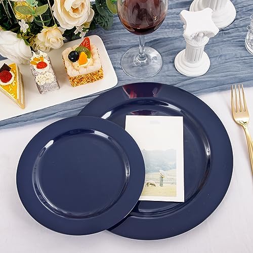 FLOWERCAT 100PCS Blue Plastic Plates - Heavy Duty Blue Disposable Plates for Memorial/Birthday Party/Graducation - Include 50PCS 10.25inch Dinner and 50PCS 7.5inch Dessert/Salad Plates for 50 Guests - Image 5