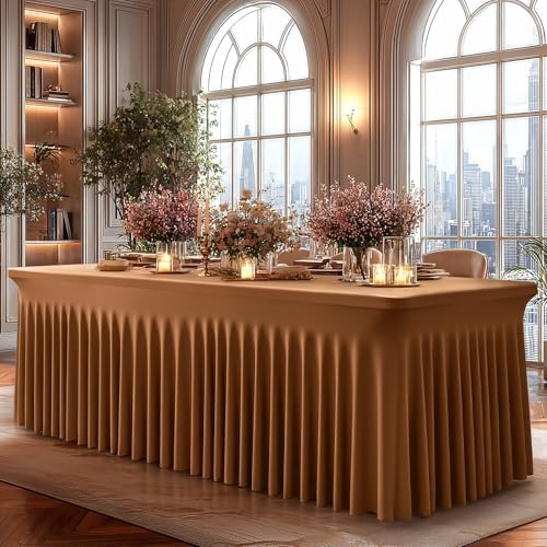 Shillance 6 Packs Brown Spandex Tableclothes for 8 Foot Rectangle Table, Spandex Table Covers 8FT Stretch Table Skirts Wrinkle Free Fitted Table Cloth for Event, Wedding, Banquet & Parties - Image 4