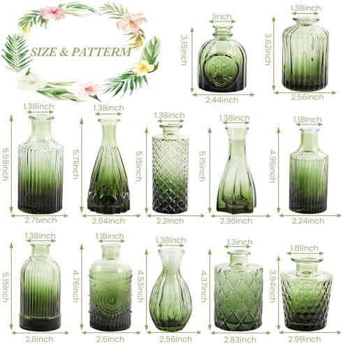 UPBUD Green Glass Bud Vases Set of 12, Mini Flower Vase for Centerpieces - Image 5