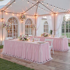 familus Pink Table Cloths 6 Foot Rectangle 6 Panels Stretch Ruffle Tulle Tablecloth Spandex Fitted Table Cover for 6 Foot Tulle Table Skirts for Party Wedding Table Cloths, Banquets - Image 5