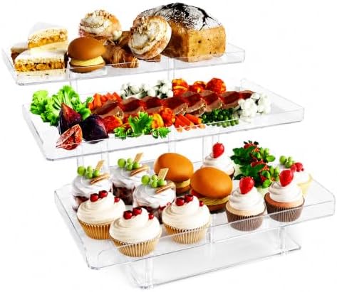 3 Pack Acrylic Dessert Display Risers Set Clear Cupcake Stands & Tiered Serving Trays for Dessert Tables, Weddings, Baby Showers, Tea Parties & Events by Unknown