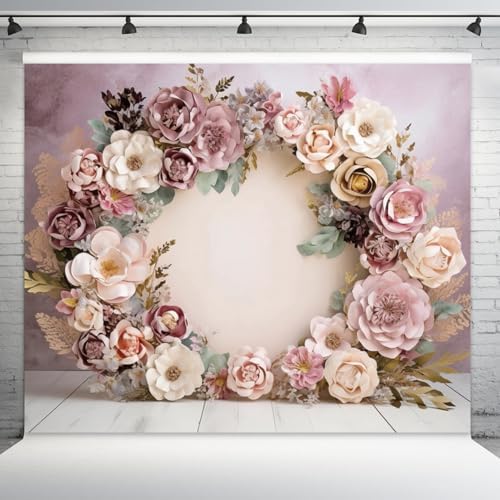 12x8ft Wedding Backdrop Purple Pink Floral Theme Photography Background White Flower Garland Green Leaves Bridal Shower Banner Decorations Girls Birthday Party Baby Portrait Photo Booth Prop - Image 5