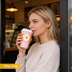 50 Pack 16oz Pink Daisy Disposable Coffee Cups with Lids & Sleeves – Premium Paper for Mother's Day,Baby Shower, Birthday,Wedding, bridal showers, Brunch, Cafés,Party Supplies - Image 4