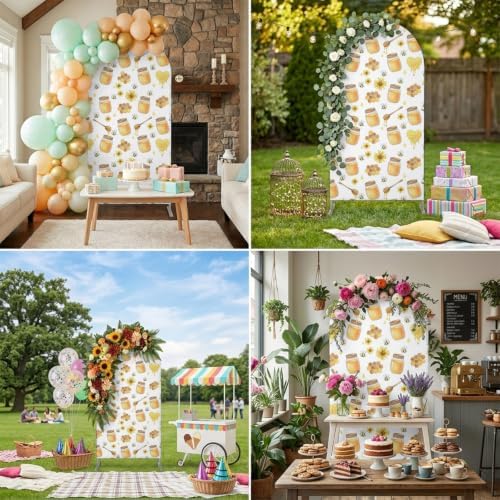 Arch Backdrop Cover for Wedding Modern Honey Bees 7.2FT Stretch Spandex Party Arch Cover, Fabric Backdrop Banner for Baby Shower, Birthday, Bridal Shower Decor Country Honeycomb Flowers White - Image 5