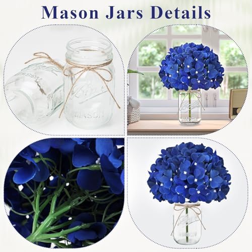 10 Set Mason Jars Centerpieces with Hydrangea - Royal Blue - Image 3