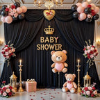 30x8ft Black Photo Backdrop Curtains for Parties Birthday Wrinkle Free Polyester Photoshoot Curtains Drapes Backdrop for Weddings Anniversary Graduation Stage Photography Background 6 Panels 5x8FT - Image 3