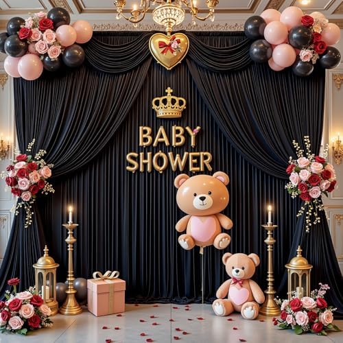30x8ft Black Photo Backdrop Curtains for Parties Birthday Wrinkle Free Polyester Photoshoot Curtains Drapes Backdrop for Weddings Anniversary Graduation Stage Photography Background 6 Panels 5x8FT - Image 3