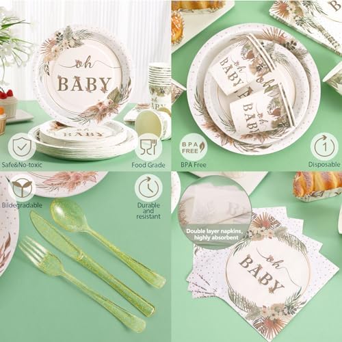 350 Pcs Boho Baby Shower Decorations for Girl, Baby Shower Plates and Cups and Napkins Sets, Oh Baby Plates for Western Sweet Baby Girl, Summer Fall Gender Neutral, Serves 50 - Image 5