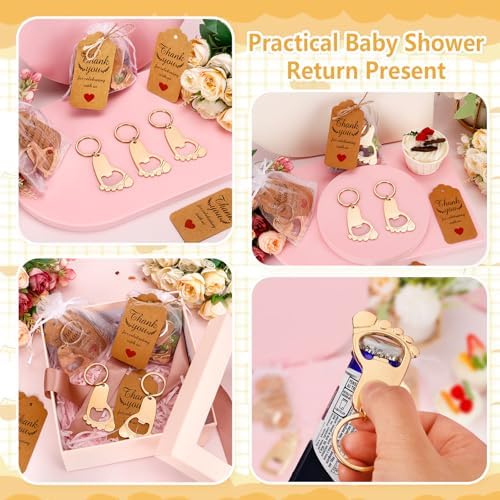 50 Pcs Footprint Keychain Bottle Opener Baby Shower Return Favors For Guests Baby Foot Bottle Opener Gift Baby Shower Party Favors Or Souvenir Guest With Organza Bags And Thank Tags - Image 7