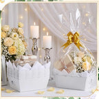 Fuyoooo 8 Pack White Basket for Gifts Empty to Fill, 10" x 8" Thick Sturdy Kraft Scalloped Edge Gift Basket with Handle, 8 Wrap Bag 8 Bow 16 Tissue Paper for Christmas Wedding Birthday Wrapping Gift - Image 6