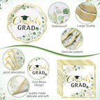 Funnymoom 452 Pcs Class of 2026 Sage Green Graduation Decoration Party Supply for 50, Green Gold Eucalyptus Congrats Grad Paper Plates Napkins Cup Tablecloth Cutlery for Freshly Graduated Decoration - Image 3