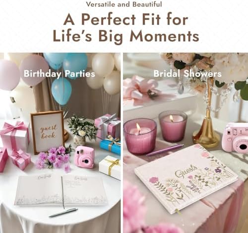 Linen Floral Embroidered Photo Wedding Guest Book - Pink Guestbook to Sign - Image 6