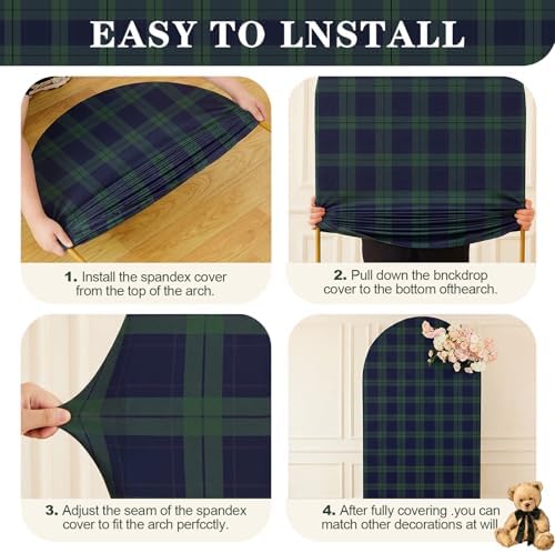 Moukeren Tartan Plaid Teddy Bear Arch Backdrop Cover 6ft and 7.2ft - Image 3