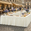17ft Length Satin Ivory Table Skirt Rectangle Tables, Wrinkle Resistant Ruffle Table Skirting Glitter Teacher Desk Cover Skirt for Dorm Office Birthday Party Wedding Buffet Displays Trade Shows by Partisky