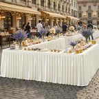 21ft Length Satin Ivory Table Skirt Rectangle Tables, Wrinkle Resistant Ruffle Table Skirting Glitter Teacher Desk Cover Skirt for Dorm Office Birthday Party Wedding Buffet Displays Trade Shows by Partisky