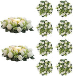 NUPTIO Flower Wedding Centerpieces for Tables - 10 Pcs 14 inch Diam Large White Artificial Flowers Fake Roses Candle Rings Wreaths Spring Summer Wreath for Front Door Weddings Party Ceremony Decor by Nuptio
