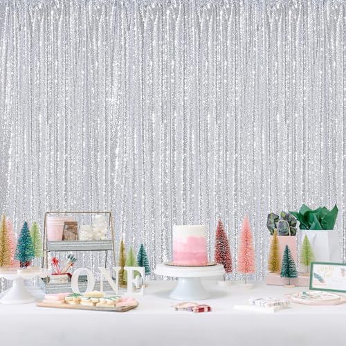 Glitter Silver Backdrop Curtain Panels 6x8FT Sequin Photography Backdrop - Image 2