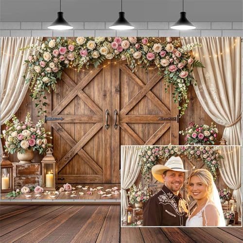 9x6ft Wedding Backdrop Rustic Floral Flower Wooden Wall Backdrop Bridal Baby Shower Ceremony Photography Background Shabby Chic Countryside Western Anniversary Wedding Party Birthday Photo Prop by Mtsxfy