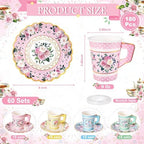 SUMMORO 180 Pcs Disposable Paper Tea Cups and Plates with Napkins, 9 OZ - Image 2