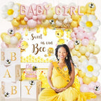 Bee Baby Shower Decorations for Girl – 126PCs Honey Bee Themed Party Supplies Set with Sweet as can Bee Backdrop, Pink Yellow Balloon Garland Kit, Tablecloth, Sash, Badges - Image 6