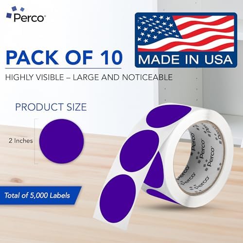 Perco Purple Perforated Round Circle Dot Sticker 2-Inch Labels — 10 Rolls, 5,000 Stickers - Creative Branding, Category Labels & Themed Packaging - Made in USA - Image 2