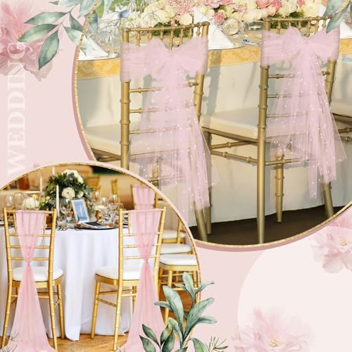 VitalCozy 100 Pack Pink Pearls Vintage Chair Sashes with Bows Wedding Decor - Image 6
