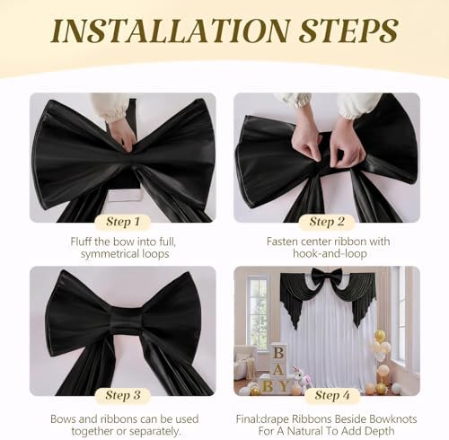 Large Black Bow Decor, 24x16x79 Inches Big Silky Ribbon Bows for Room Wall Door Decorations Oversized Coquette Stain Bow Party Decorations for Halloween Birthday Bridal Baby Shower Wedding Backdrop - Image 4