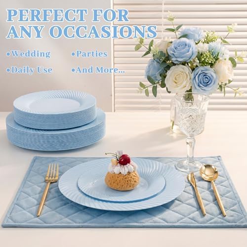 IOOOOO 100 Pcs 7" Blue Plastic Dessert Plates, Fancy Blue Cake Plates - Image 3