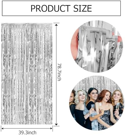 20 Pack Silver Backdrop Curtain Party Decorations Foil Fringe Backdrop Silver Tinsel Streamers Birthday Bachelorette New Year Christmas Wedding Baby Shower Disco Party Decorations - Image 7