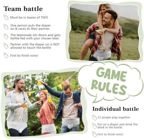 12 Set Bottle Chug Baby Shower Games Favors Funny Diaper Change Game Including Plastic Baby Bottles Chug Disposable Diapers Themed Sign for Gender Reveal Party Supplies(Green,Greenery) - Image 3