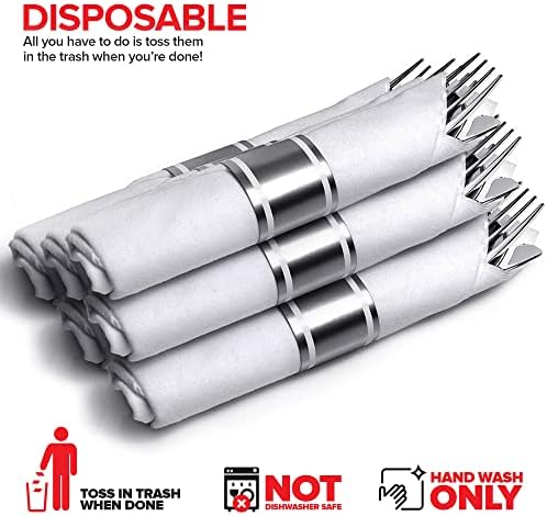 200 Pieces Pre Rolled Silver Plastic Cutlery Set, Individually Wrapped Plastic Silverware Set with 50 Forks, 50 Knives, 50 Spoons, 50 Napkins, Utensils for Weddings, Service for 50 Guests - Image 5