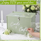 BreezeHug 14" Sage Green Acrylic Wedding Card Box with Lock & 3D Letters - Image 5