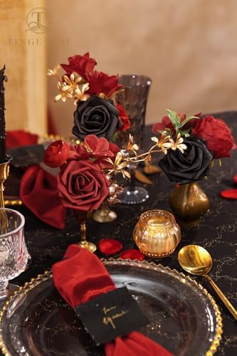 TINGE TIME Gothic Wedding Artificial Flowers Combo, Rose Peony Black Red - Image 6