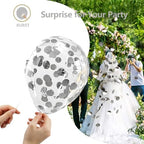 Black Silver Confetti Latex Balloons,60pcs 12 inch Black White Silver Metallic Chrome and Confetti Balloons and Electric Balloon Pump - Image 5