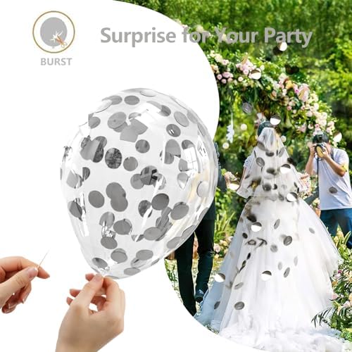 Black Silver Confetti Latex Balloons,60pcs 12 inch Black White Silver Metallic Chrome and Confetti Balloons and Electric Balloon Pump - Image 5
