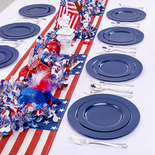 FLOWERCAT 60PCS Blue Plastic Plates - Heavy Duty Blue Plates Disposable (10.25" & 7.5") - serve for 30guest Birthday Party/Wedding/4th of July - Image 6