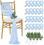 QueenDream Light Blue Chair Sashes Wedding Aisle Decorations: 16 Packs 8ft Long Draping Fabric Sheer Church Chair Cover Bulk for Baby Shower Party Banquet by QueenDream