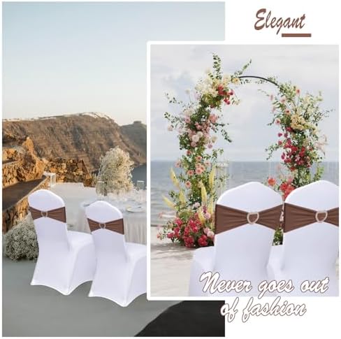 Brown Chair Sashes 60 Pack Spandex Brown Sashes for Chairs Universal Spandex Chair Sashes Bands with Heart Buckle Slider for Wedding Banquet Party Decorations - Image 5