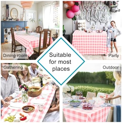 Hiasan Checkered Tablecloth Rectangle 60 x 120 Inch, Peach Pink and White - Image 2