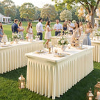 Champagne Table Cloth for 8 Foot Rectangle Tables Fitted Stretch Spandex Table Cover with Skirt 8ft Baby Shower Birthday Party Banquet Ruffle Tablecloth Wedding Table Cloths Desk Skirt, 4 Pack - Image 2