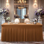 Wish Care 2 Pack Brown Spandex Table Clothes for 4 Foot Rectangle Tables, 4FT Wrinkle Free Fitted Tablecloths Ruffles Design Table Cover for Party, Banquet, Wedding and Events - Image 6