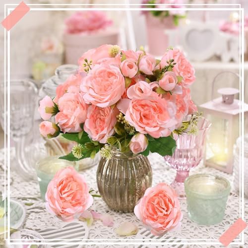8 Bundles Artificial Peony Centerpiece Flowers,Light Pink - Image 3