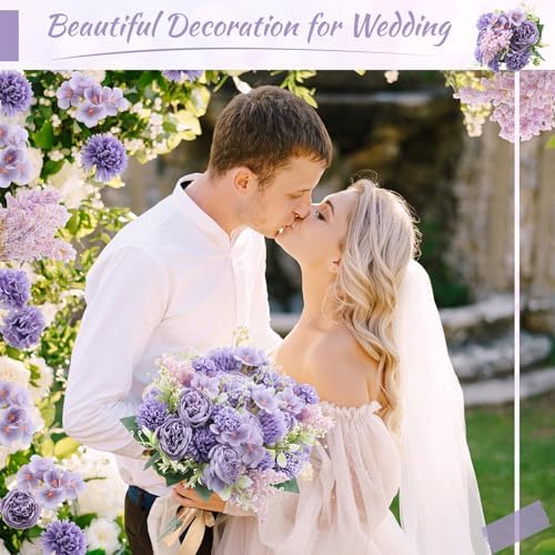 Zeyune 8 Pcs 13.4 Inch Artificial Flowers Bouquet,Peony,Purple - Image 3