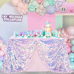 QueenDream Pink Sequin Tablecloth Mermaid Party: Big Payette Glitter Iridescent Fabric - 51x106 Inch Rectangle for Girls Birthday Cake Table Decorations - Image 6