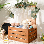 Barydat Wooden Baby Shower Crate Basket with Handle, Brown - Image 6